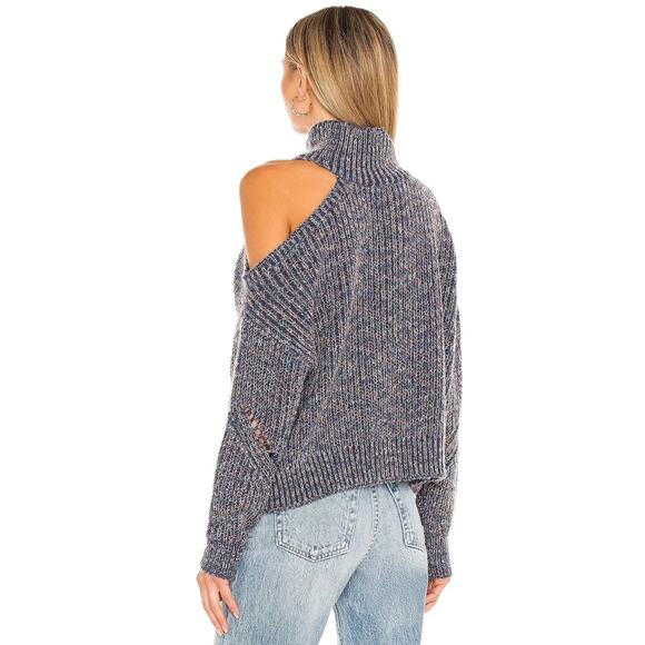 Lovers + Friends Chunky Knit Sweater Cold Shoulder Wool Blend Top Size Medium - Picture 2 of 11
